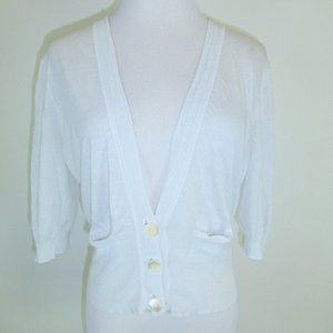 IISLI  light GRAY cotton blend cropped v CARDIGAN pockets SWEATER M